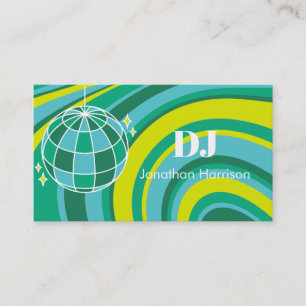 DJ Retro Groovy Wave Disco Ball Green Business Card