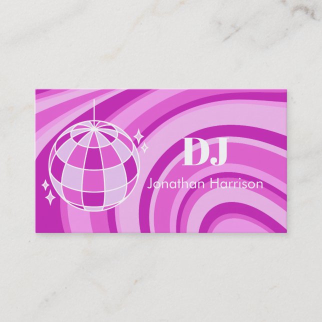 DJ Retro Groovy Wave Disco Ball Purple Business Card (Front)