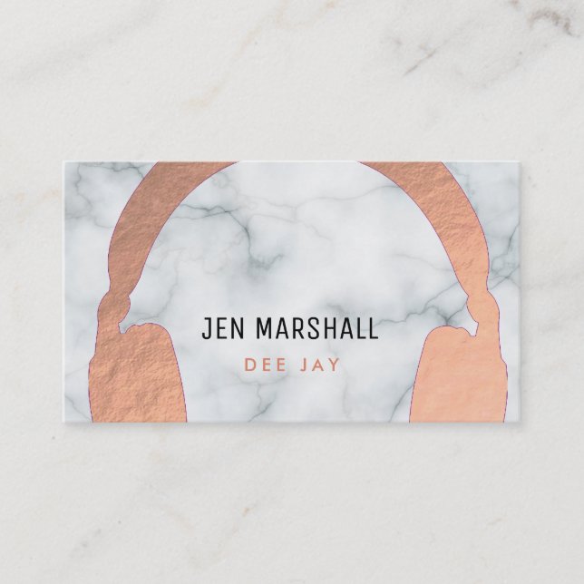 DJ rose gold headphones on marble Business Card (Front)