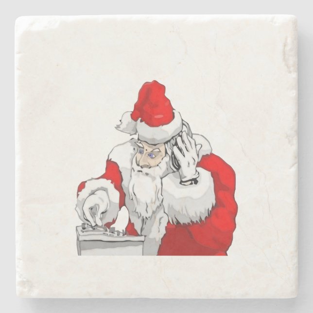DJ Santa Claus Mixing The Christmas Party Track Stone Coaster (Front)
