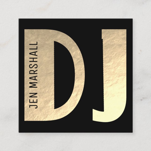 DJ script on faux gold foil Square Business Card (Front)