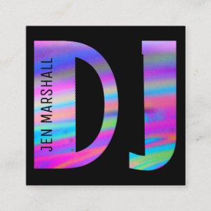 DJ script on faux holographic colours Square Business Card