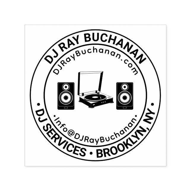 DJ Services Music Business Name Location URL Email Self-inking Stamp (Design)