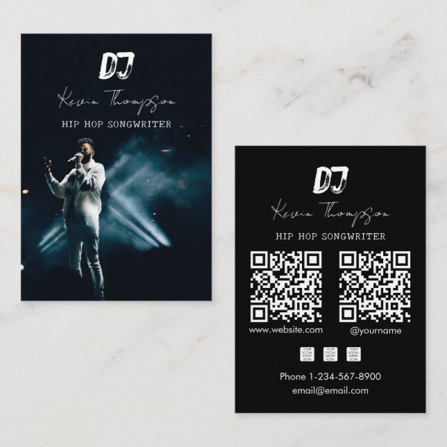 DJ Singer Songwriter Music 2 QR Code Professional  Business Card (Front/Back)
