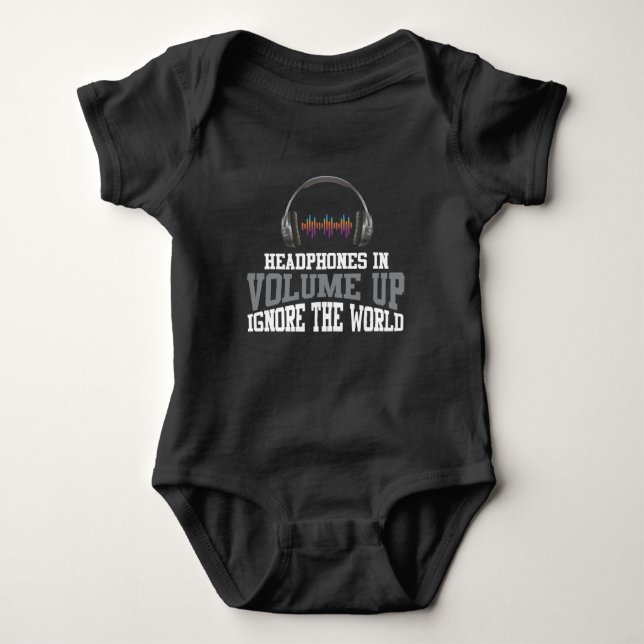 DJ Sound Headphones Volume up ignore World Music Baby Bodysuit (Front)