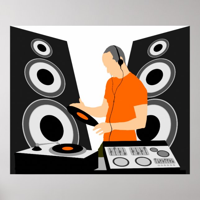 DJ Spinning Vinyl At Decks Poster (Front)