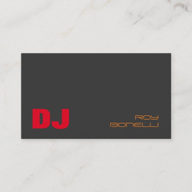 DJ Stylish Grey Background Red Orange Business Card (Front)