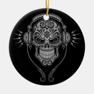DJ Sugar Skull – Black Ceramic Tree Decoration
