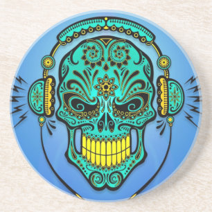 DJ Sugar Skull – Blue and Yellow Coaster