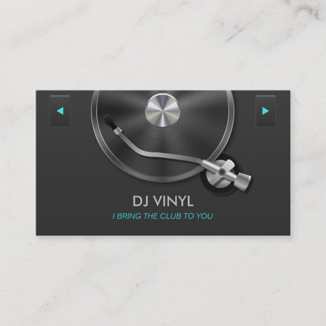 DJ Turntable Music Modern Clean Grey & Silver Business Card (Front)