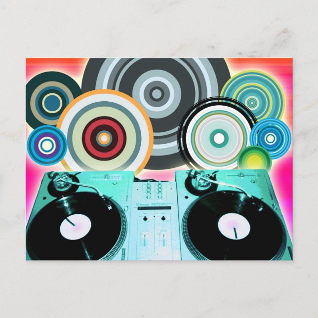 DJ Turntable with Vinyl - Pop Art Postcard (Front)