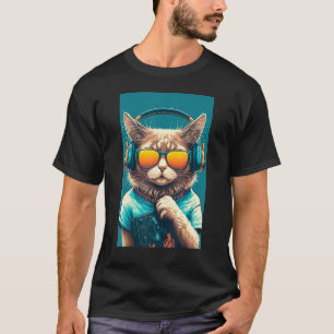 DJ Vintage 80s Cat Kitten With Sunglasses And Head T-Shirt