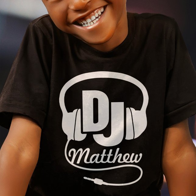 DJ your name white on black kids t-shirt (Creator Uploaded)