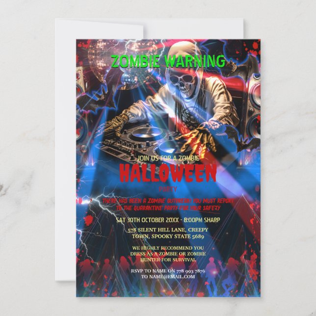 Dj Zombie Halloween Party Invitation (Front)
