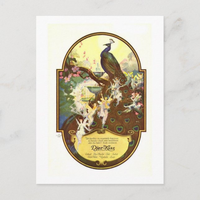 Djer Kiss Fairies and Peacock Holiday Postcard (Front)