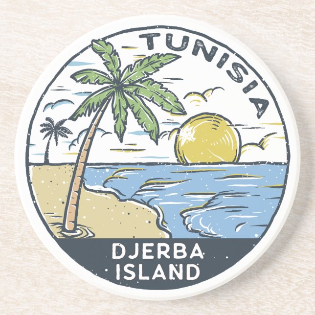 Djerba Tunisia Vintage Emblem Coaster (Front)