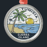 Djerba Tunisia Vintage Emblem Metal Tree Decoration<br><div class="desc">Djerba vector art design. Djerba,  an island off the coast of Tunisia,  is known for Mediterranean beaches.</div>