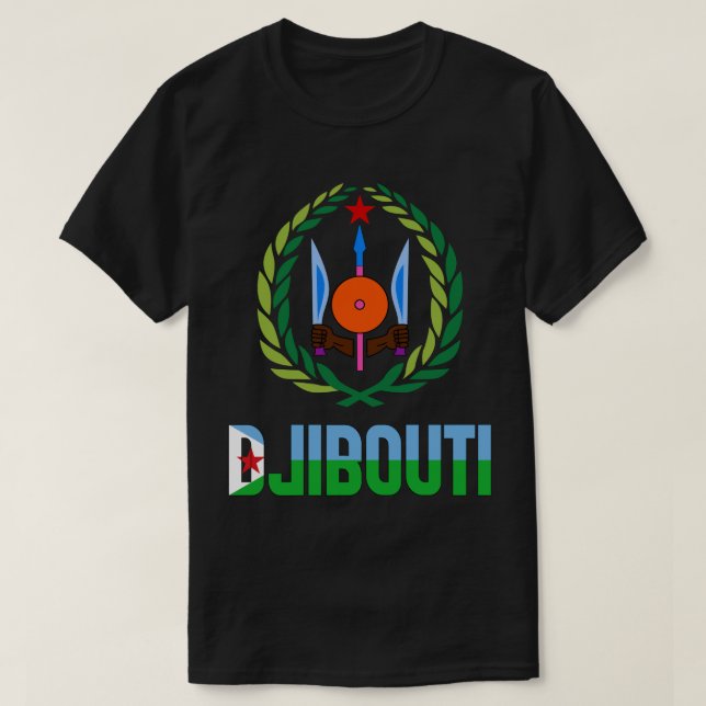 Djibouti Flag and Coat Of Arms Patriotic T-Shirt (Design Front)