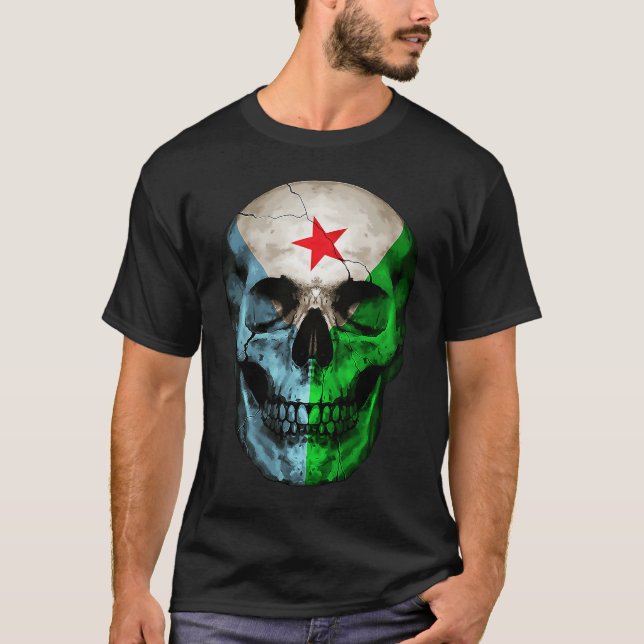 Djibouti Flag Skull Djibouti Roots Proud Patriotic T-Shirt (Front)