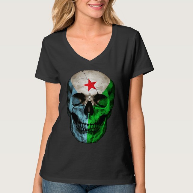 Djibouti Flag Skull Djibouti Roots Proud Patriotic T-Shirt (Front)