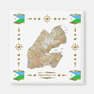 Djibouti Map + Flags Magnet