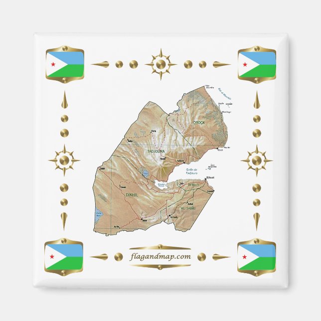 Djibouti Map + Flags Magnet (Front)