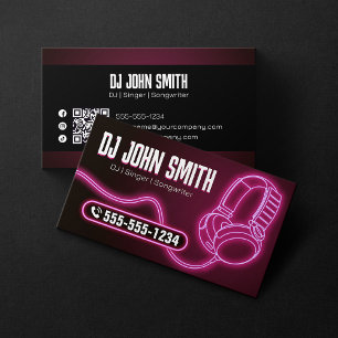 Djs Singer Songwriter Headphone Neon Music Produce Business Card