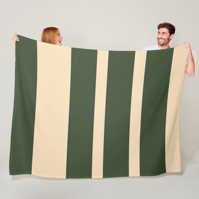 Dk Green + Cream Broad Band Stripes Fleece Blanket (In Situ)