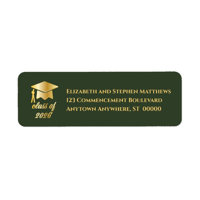 Dk Green | Gold Class of 2026 Graduation Cap Label (Front)