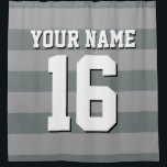 Dk Grey Charcoal Sports Jersey Preppy Stripe Shower Curtain<br><div class="desc">Preppy Striped Team Jersey / Sports Jersey / Football Jersey / Rugby Jersey with Custom Name Customise this with your own name or team name and a number. You can change the size, colour and placement of the text if you need to make changes, change the colour of or remove...</div>