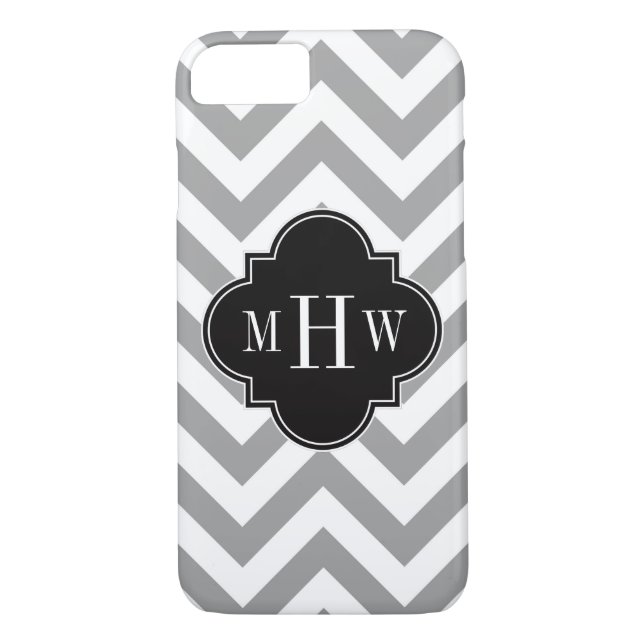 Dk Grey Lg Chevron Black Quatrefoil 3 Monogram Case-Mate iPhone Case (Back)