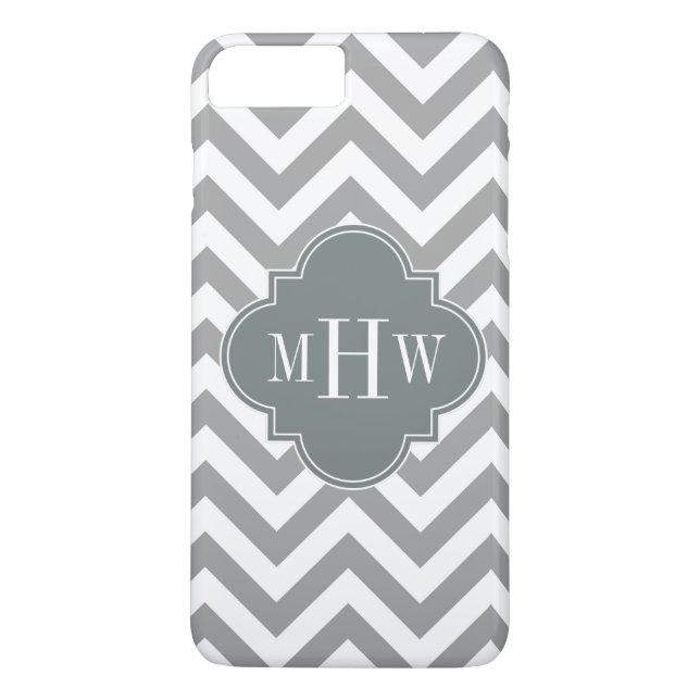 Dk Grey Lg Chevron Charcoal Quatrefoil 3 Monogram Case-Mate iPhone Case (Back)