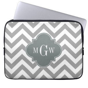 Dk Grey Lg Chevron Charcoal Quatrefoil 3 Monogram Laptop Sleeve