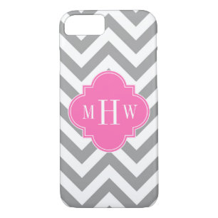 Dk Grey Lg Chevron Hot Pink Quatrefoil 3 Monogram Case-Mate iPhone Case