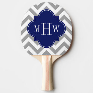 Dk Grey Lg Chevron Navy Quatrefoil 3 Monogram Ping Pong Paddle