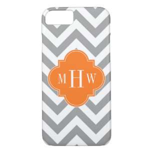 Dk Grey Lg Chevron Pumpkin Quatrefoil 3 Monogram iPhone 8/7 Case