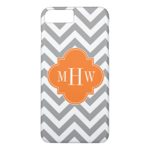 Dk Grey Lg Chevron Pumpkin Quatrefoil 3 Monogram Case-Mate iPhone Case
