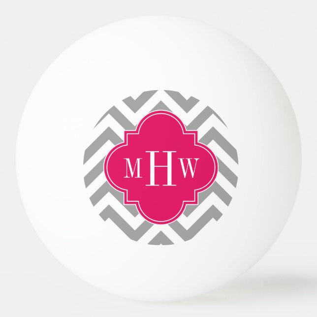 Dk Grey Lg Chevron Raspberry Quatrefoil 3 Monogram Ping Pong Ball (Front)