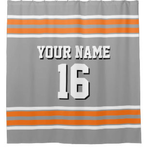 Dk Grey Pumpkin Orange White Stripes Sports Jersey Shower Curtain