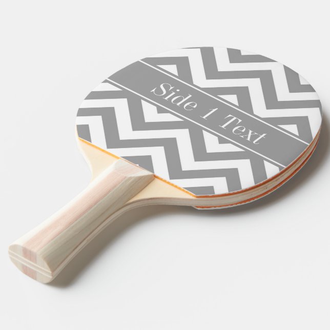 Dk Grey White LG Chevron Dk Grey Name Monogram Ping Pong Paddle (Front Angle)