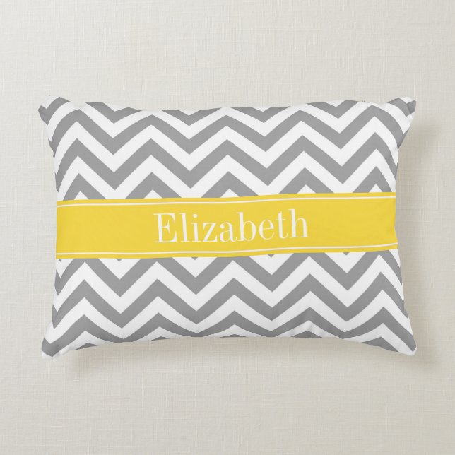 Dk Grey White LG Chevron Pineapple Name Monogram Decorative Cushion (Front)