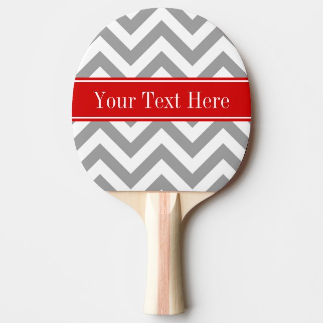 Dk Grey White LG Chevron Red Name Monogram Ping Pong Paddle (Front)