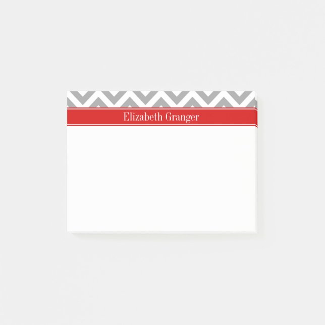 Dk Grey White LG Chevron Red Name Monogram Post-it Notes (Front)
