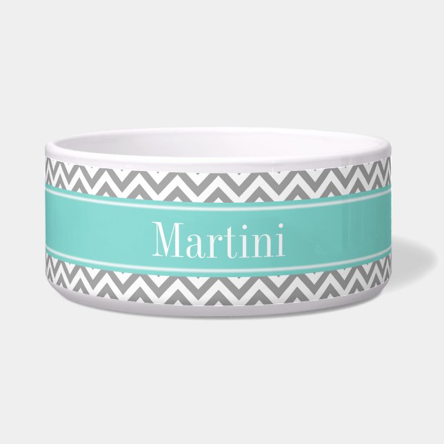 Dk Grey White LG Chevron Turquoise Name Monogram (Front)