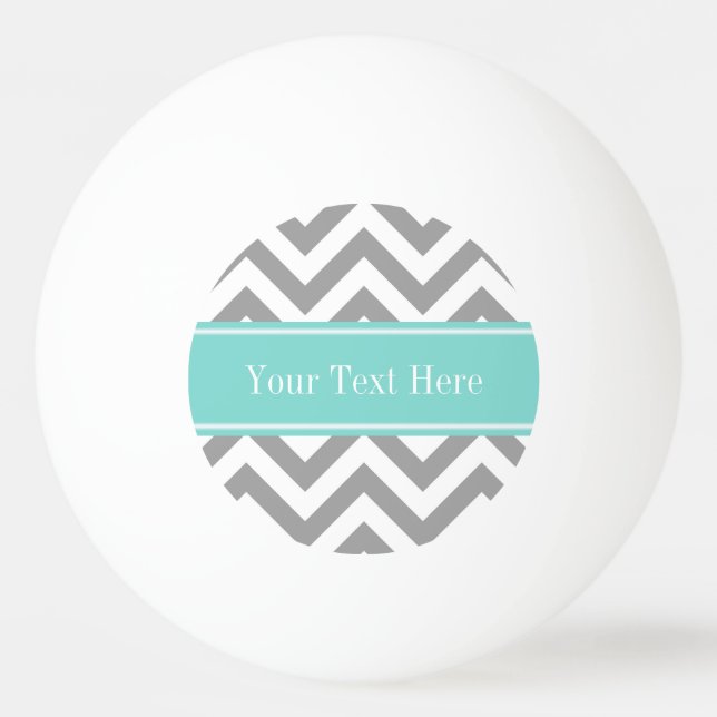 Dk Grey White LG Chevron Turquoise Name Monogram Ping Pong Ball (Front)