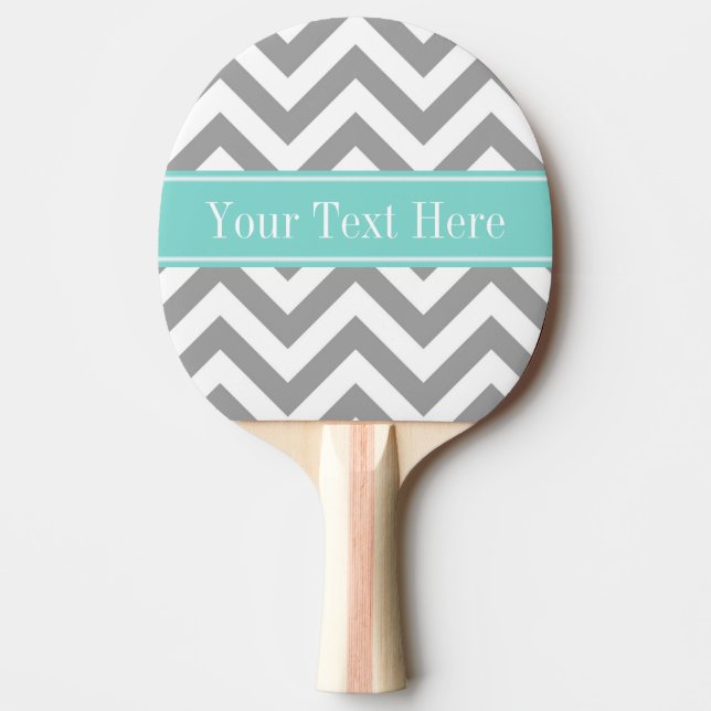 Dk Grey White LG Chevron Turquoise Name Monogram Ping Pong Paddle (Front)