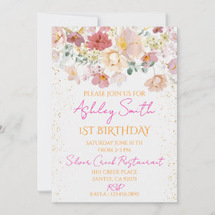 Dloral First Birthday Invitation