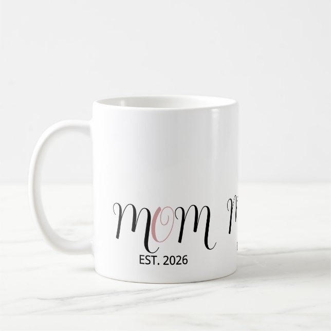 DMom Established Black Pink Script New Mum Gift Coffee Mug (Left)