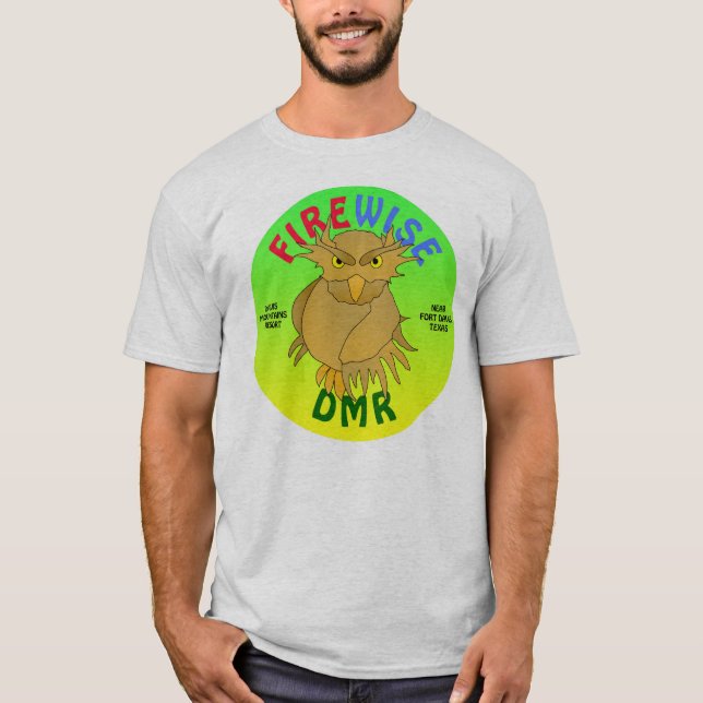 DMR Firewise Owl T-shirt (green background) (Front)