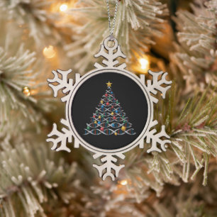 DNA Helix Christmas Tree Biology Science Teacher Snowflake Pewter Christmas Ornament